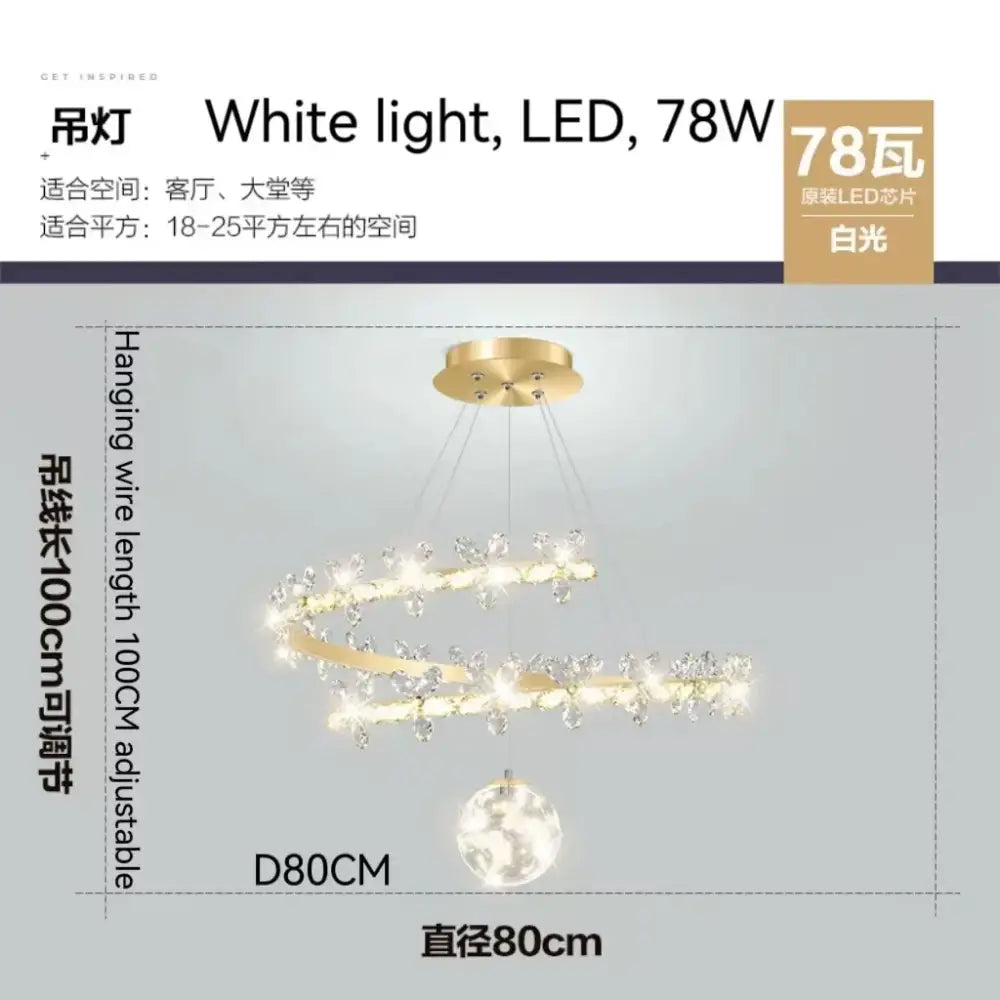 Luxury crystal gold ceiling chandelier with gold-toned spiral design, crystal accents, and led white light for living room decorbites crystal gold