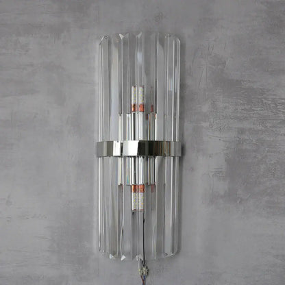 Luxury crystal golden wall lamp featuring a clear crystal glass sconce with a sleek chrome accent band for decorbites decor