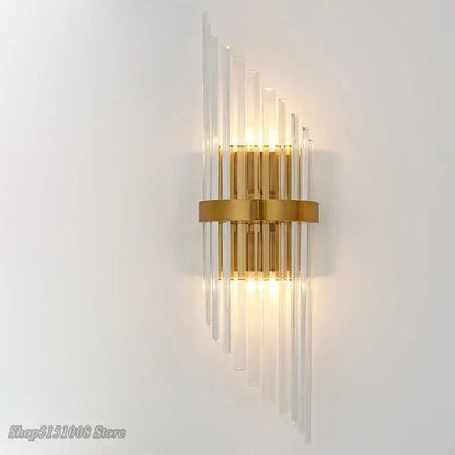 Gold-toned decorbites crystal golden wall lamp with clear glass rods for luxury living room wall sconce decor