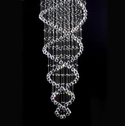 Luxury decorbites crystal staircase chandelier with cascading clear faceted beads and led lighting for bedroom decor
