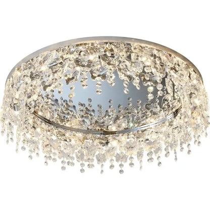 Luxury diamond crystal kitchen ceiling lamp with cascading clear crystal droplets and polished chrome frame for decorbites crystal kitchen decor