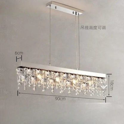 Luxury diamond crystal kitchen ceiling lamp with sleek chrome frame and cascading clear droplets from decorbites crystal kitchen decor