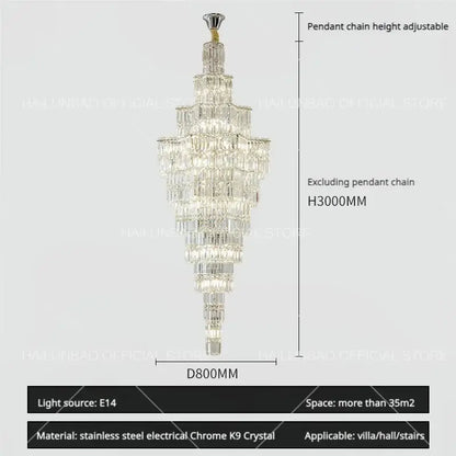 Luxury european crystal staircase chandelier with chrome finish and cascading k9 crystals for villa living room decorbites crystal staircase