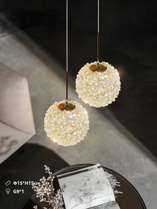 Two luxury gold and amber crystal ball pendant lights with sparkling decorbites crystal ball fixtures for bedroom lighting