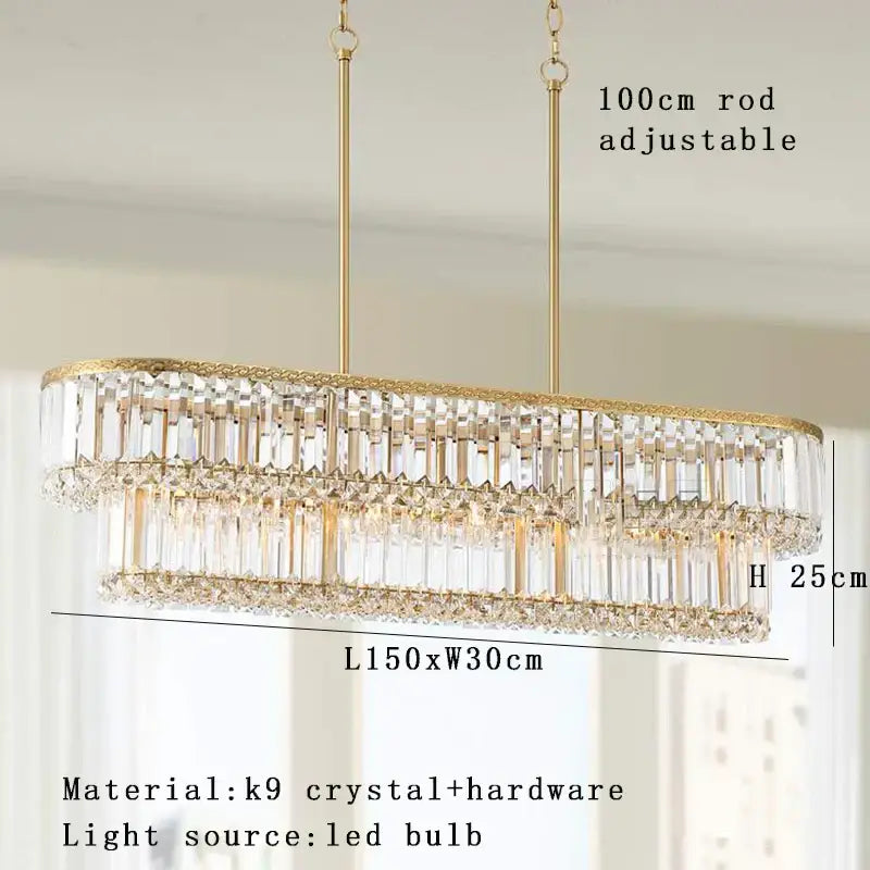 Elegant oval pendant lights with gold hardware and multiple tiers of clear k9 crystal prisms for luxury decorbites crystal round decor