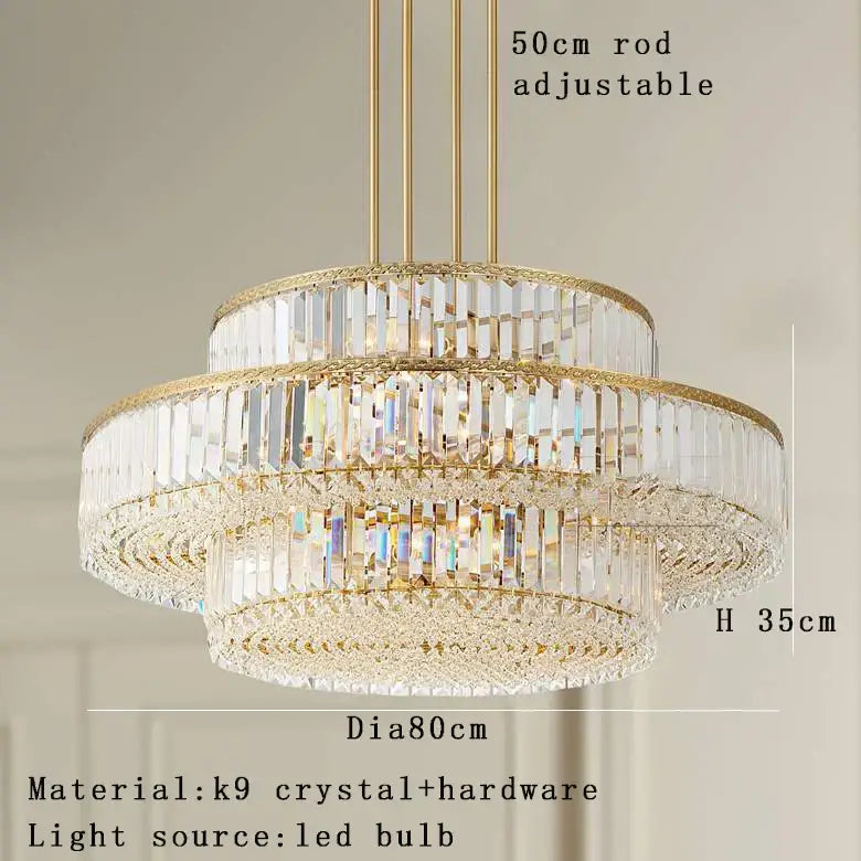 Luxury gold and amber decorbites crystal round pendant lights with clear faceted crystal rods for living room decor