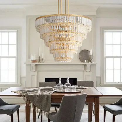 Luxury gold and amber crystal round pendant lights featuring multi-tiered gold metal frames with crystal prisms for decorbites crystal round pendant decor