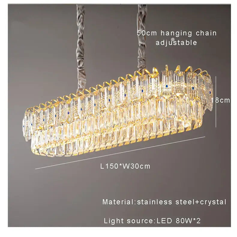 Rectangular luxury gold and blue decorbites crystal ceiling chandelier with clear faceted crystals for dining room light