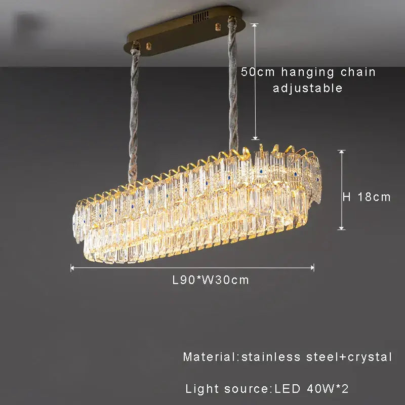 Luxury gold and blue crystal ceiling chandelier with rectangular prisms suspended by adjustable braided chains decorbites crystal ceiling