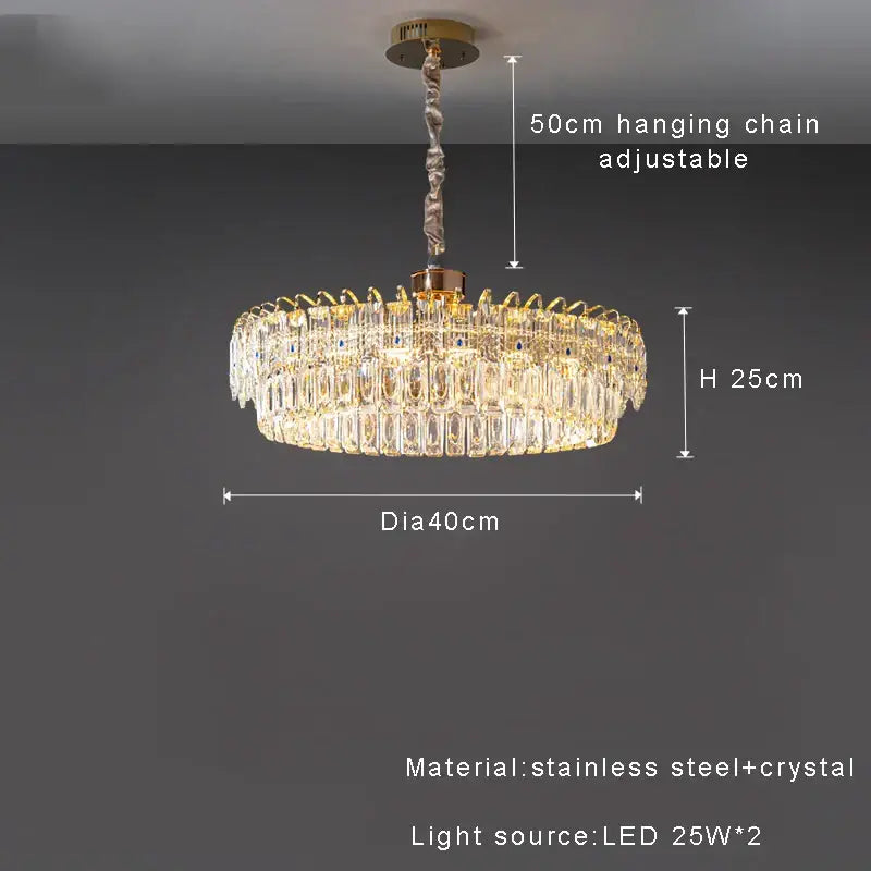 Luxury gold and blue decorbites crystal ceiling chandelier with clear prisms and adjustable stainless steel chain