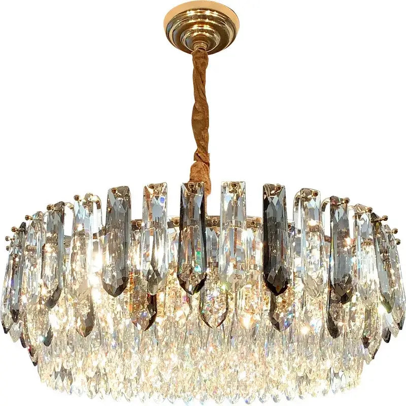 Luxury gold and bronze crystal modern pendant light with cascading tiers and twisted chain for dining room decorbites crystal modern