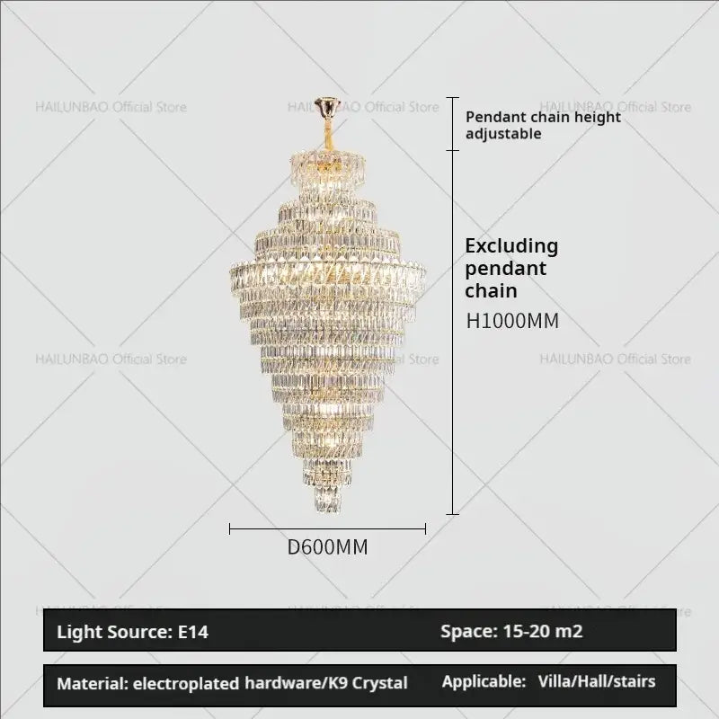 Luxury gold and clear crystal chandelier with cascading k9 crystal strands and electroplated hardware for elegant decorbites crystal chandelier lighting