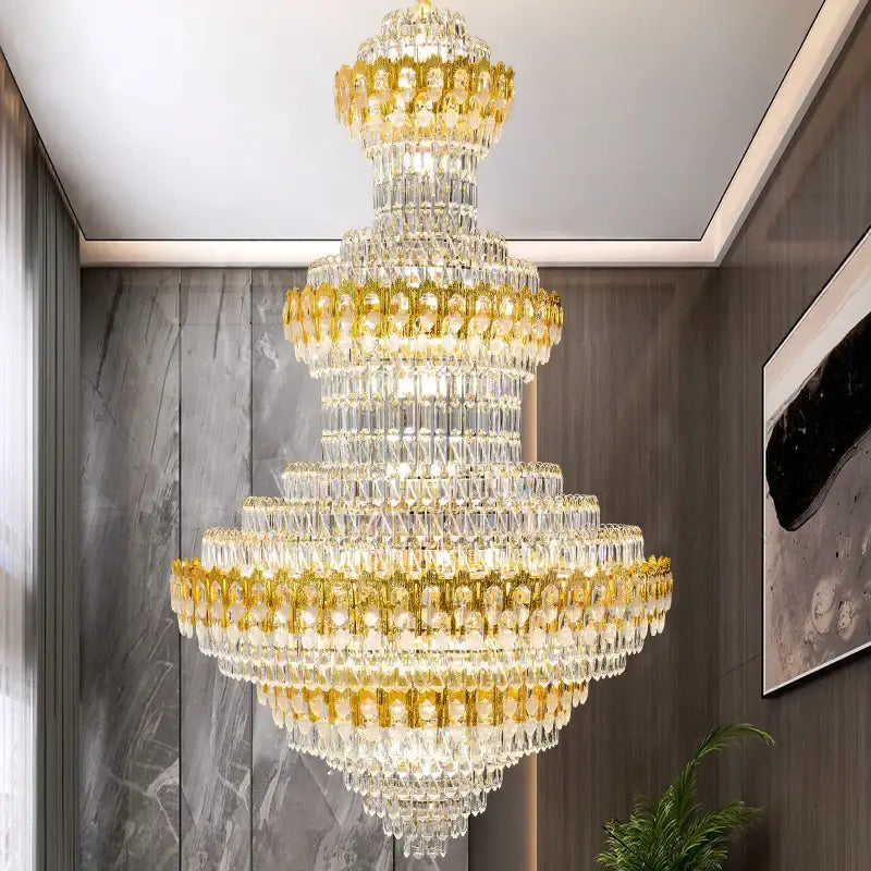 Luxury gold and clear crystal chandelier with tiered design and gold accents from decorbites deluxe crystal decorbites deluxe