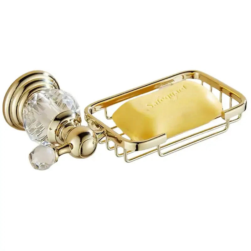 Luxury gold and crystal bath hardware soap dish with yellow safeguard soap for elegant bathroom accessories