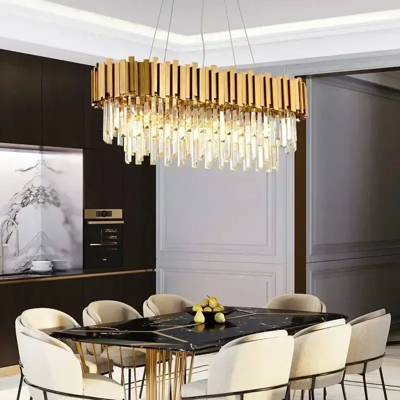 Luxury gold crystal art led ceiling chandelier with cascading crystal prisms for elegant living room decorbites crystal art