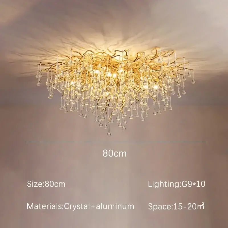 Luxury gold crystal branch chandelier with ten g9 bulbs and dangling crystal droplets for dining room decorbites crystal branch
