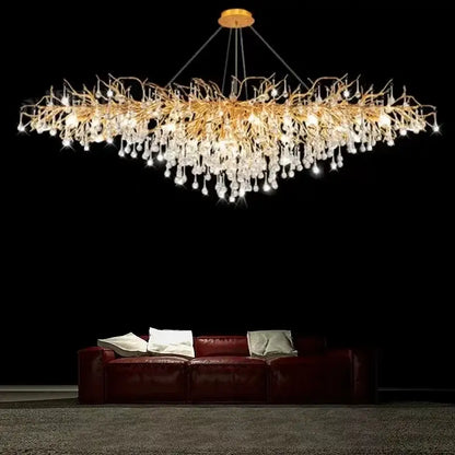 Luxury gold crystal branch chandelier with cascading clear crystal droplets for elegant dining room decorbites crystal branch
