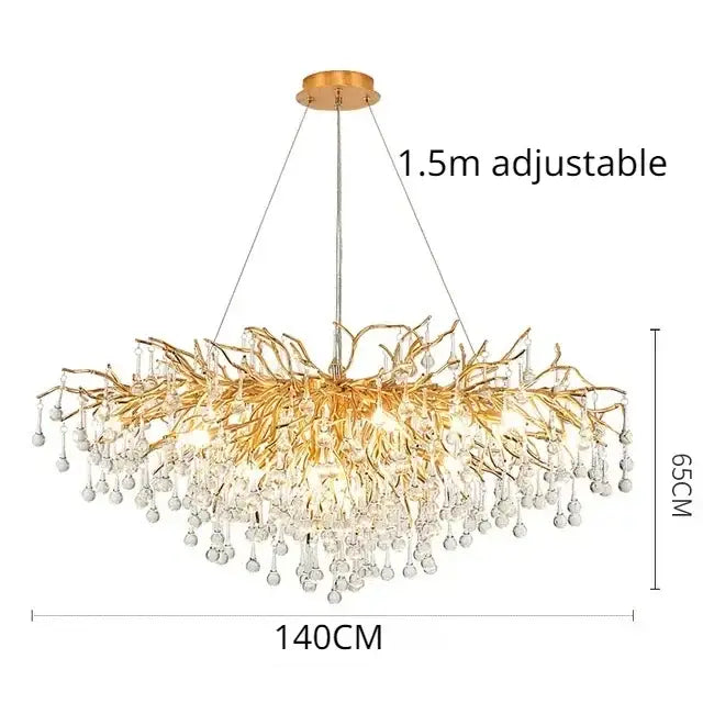 Luxury gold crystal branch chandelier with intricate arms and cascading clear crystals for dining room decorbites crystal branch