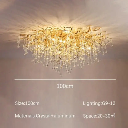 Luxury gold crystal branch chandelier with branching aluminum arms and dangling teardrop crystals for dining room decorbites crystal branch