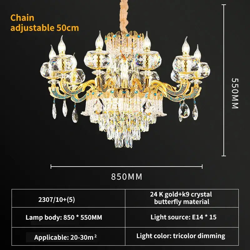 Luxury gold crystal candle chandelier with intricate butterfly design and sparkling crystals by decorbites crystal candle