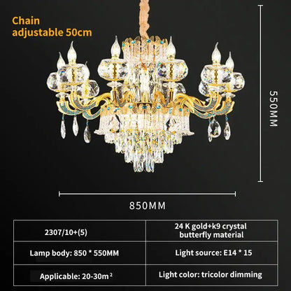 Luxury gold crystal candle chandelier with intricate butterfly design and sparkling crystals by decorbites crystal candle
