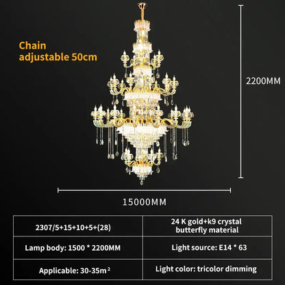Luxury gold crystal candle chandelier featuring 24k gold butterfly design and tricolor dimming for dining room decorbites crystal candle