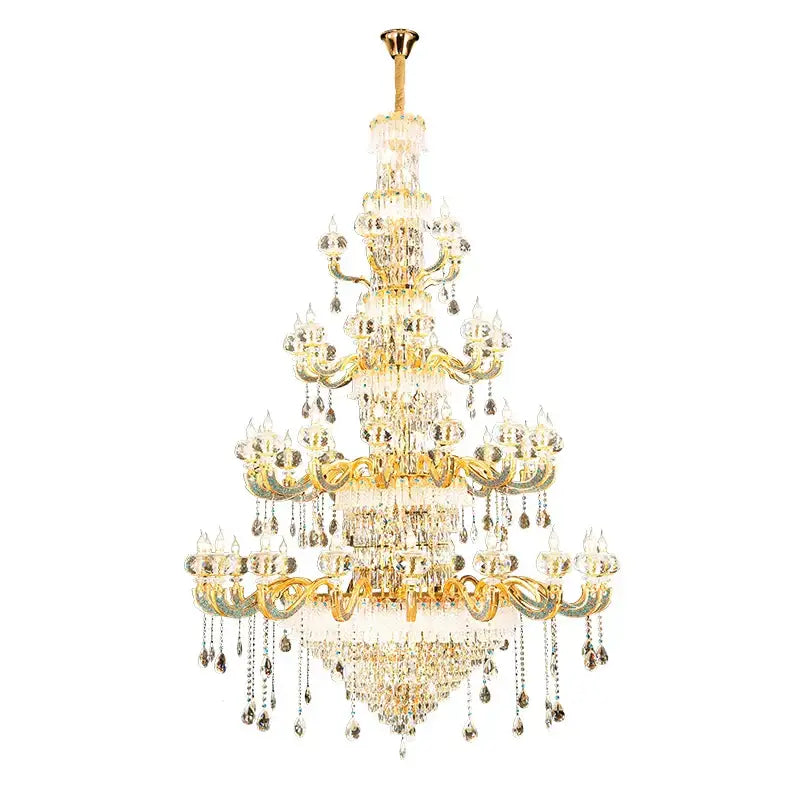 Luxury gold crystal candle chandelier with clear crystal droplets and gold-toned metal arms for dining room decorbites crystal candle