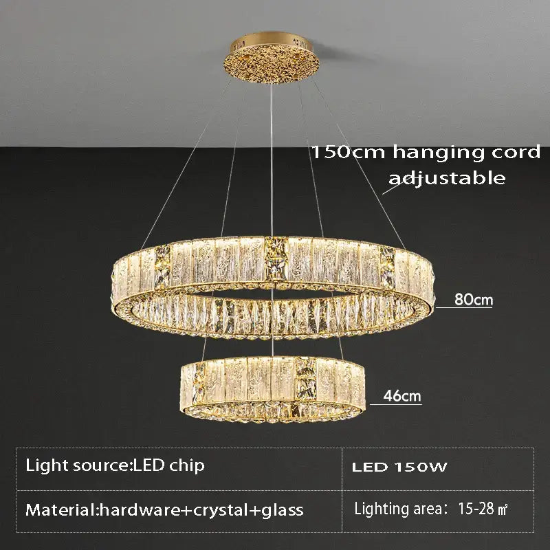 Luxury gold crystal ceiling chandelier double ring led with crystal and glass accents for elegant decorbites crystal decor