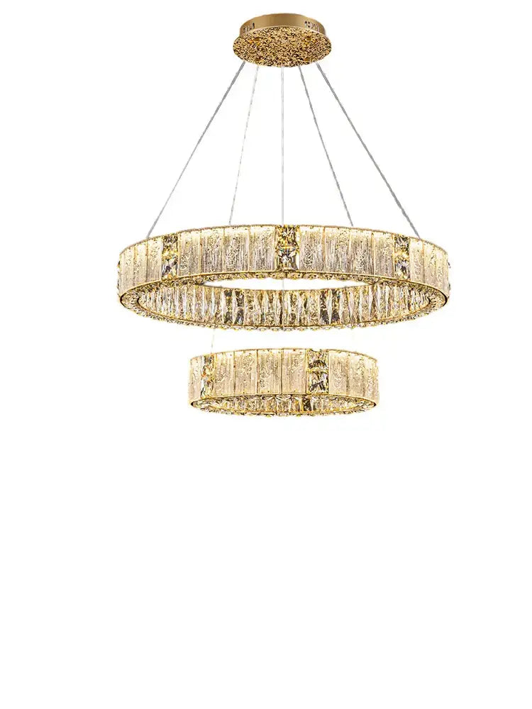 Luxury gold-toned decorbites crystal ceiling double ring chandelier with faceted crystals for dining room lighting