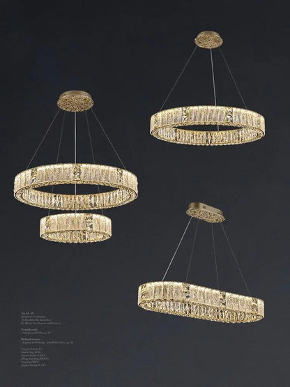 Luxury gold crystal ceiling chandelier with double ring LED design and sparkling decorbites crystal ceiling accents