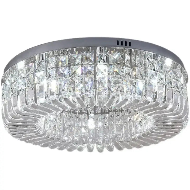Luxury gold crystal ceiling chandelier with sleek chrome frame and clear faceted prisms by decorbites crystal ceiling