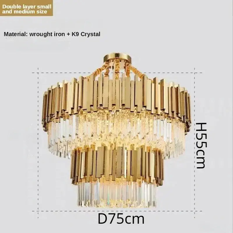 Luxury gold crystal ceiling chandelier with double-layer wrought iron and k9 crystal elements decorbites crystal ceiling design