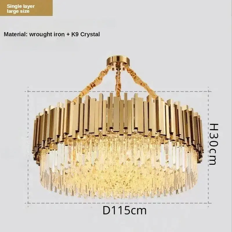 Luxury gold crystal ceiling chandelier with wrought iron frame and k9 crystal droplets for decorbites crystal ceiling decor