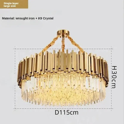 Luxury gold crystal ceiling chandelier with wrought iron frame and k9 crystal droplets for decorbites crystal ceiling decor