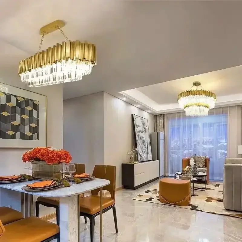Luxury gold crystal ceiling chandelier with cascading prisms for living room decorbites crystal ceiling lighting