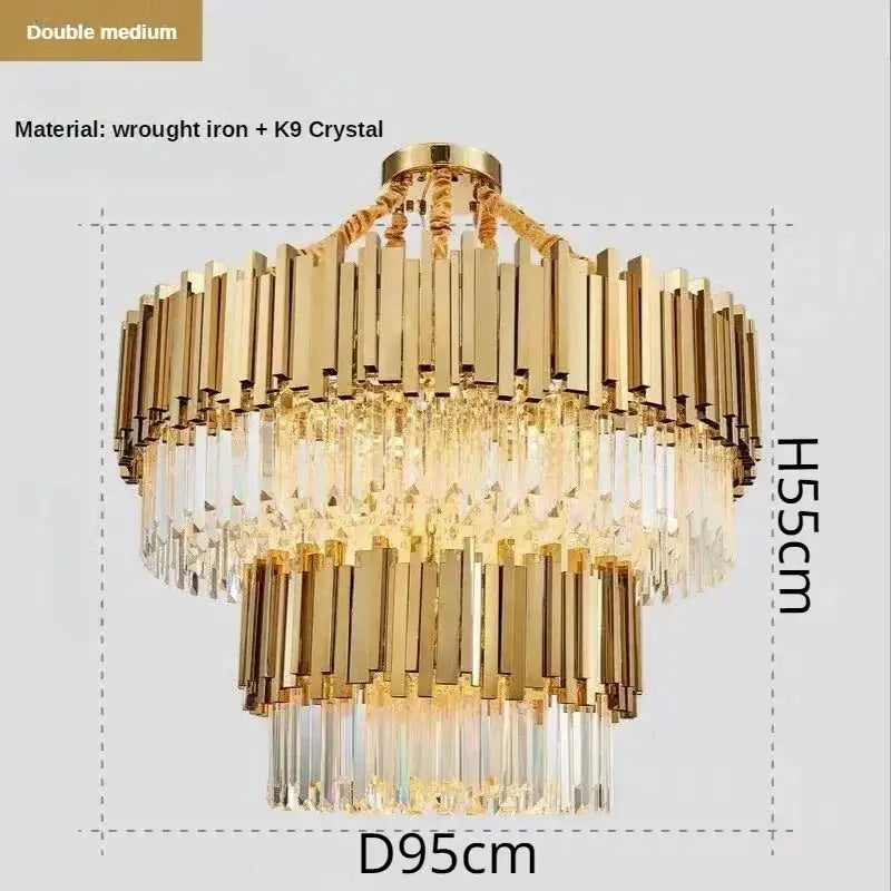 Luxury gold crystal ceiling chandelier with wrought iron frame and cascading k9 crystals by decorbites crystal ceiling