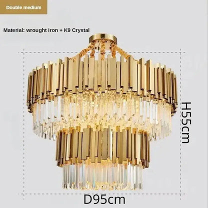 Luxury gold crystal ceiling chandelier with wrought iron frame and cascading k9 crystals by decorbites crystal ceiling