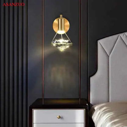 Luxury gold wall sconce featuring a decorbites crystal diamond led geometric pendant for bedroom lighting decor