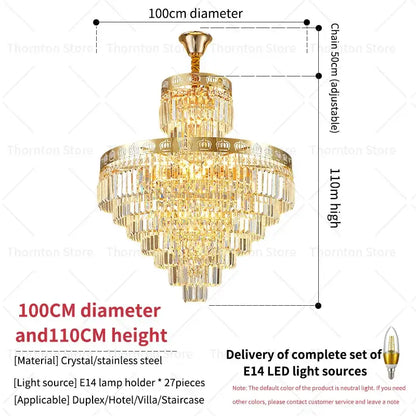 Luxury gold crystal duplex chandelier with tiered design and stainless steel frame for living room decorbites crystal duplex decor
