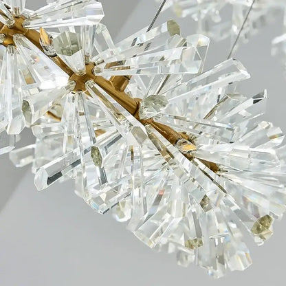 Luxury gold crystal flower chandelier with gold-toned frame and clear glass prisms for elegant living room decorbites lighting