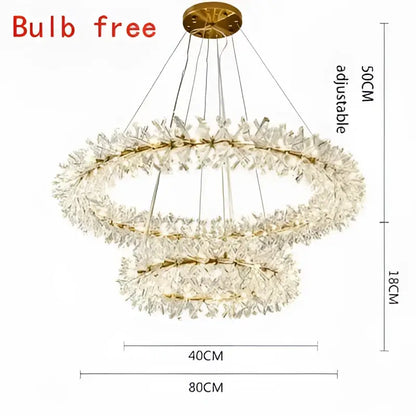 Luxury gold crystal flower chandelier with double-tier crystal-like leaf accents and bulb-free design for living room decorbites crystal flower