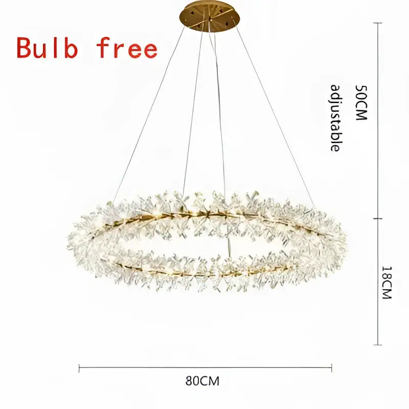 Luxury gold crystal flower chandelier with two concentric rings and clear crystal elements for living room decorbites crystal flower