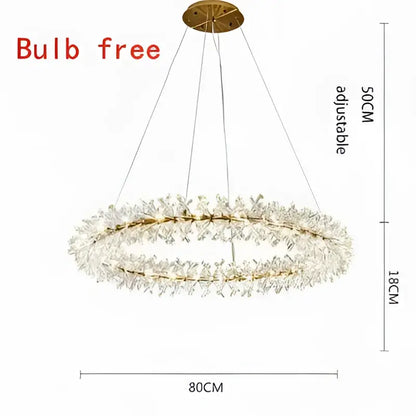 Luxury gold crystal flower chandelier with two concentric rings and clear crystal elements for living room decorbites crystal flower