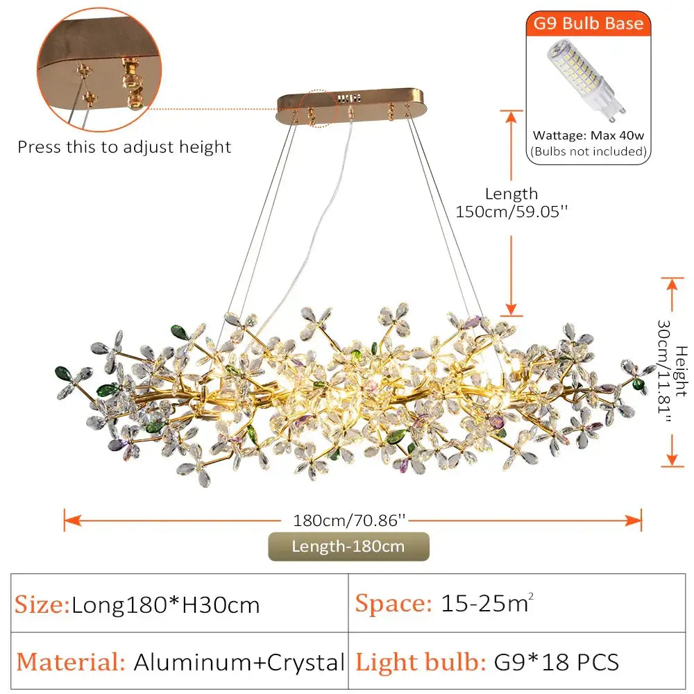 Luxury gold crystal flowers chandelier with g9 bulb base and tree branch design by decorbites crystal flowers decorbites crystal