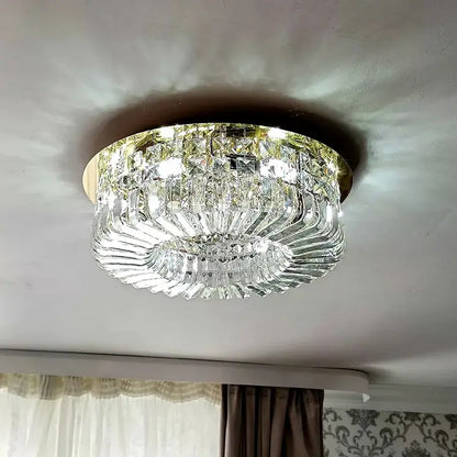 Luxury gold crystal glass round ceiling chandelier with faceted glass elements for living room decorbites crystal glass