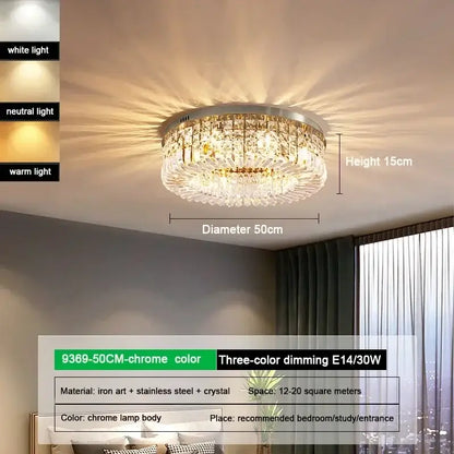 Luxury gold crystal glass round ceiling light with chrome finish and cascading crystal droplets for elegant decorbites ceiling light