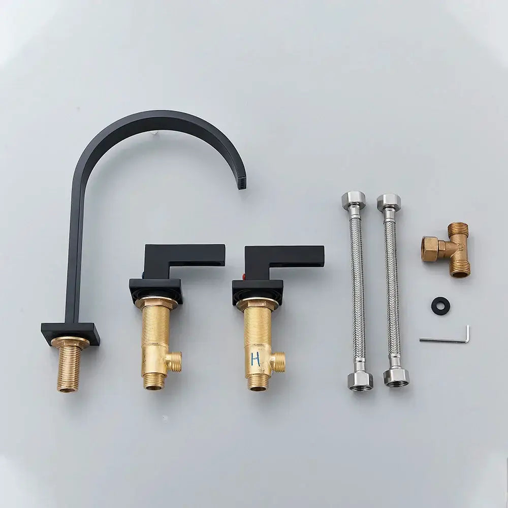 Luxury black matte basin faucet with brass valve bodies and decorbites crystal handle gold for bathroom use