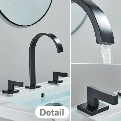 Black matte basin faucet with sleek curved spout and decorbites crystal handle gold square base handles for bathroom use