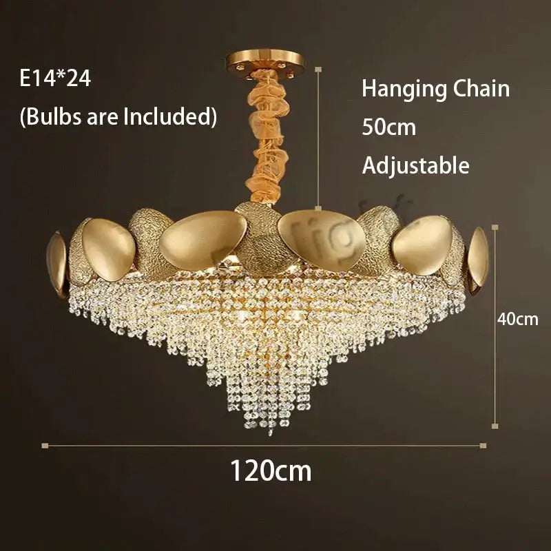 Gold-toned decorbites™ lizzie led ceiling chandelier with textured oval metallic plates and cascading crystal droplets