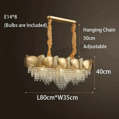 Decorbites lizzie gold-toned led ceiling chandelier with eight textured shell fixtures and cascading crystal luxury tassels